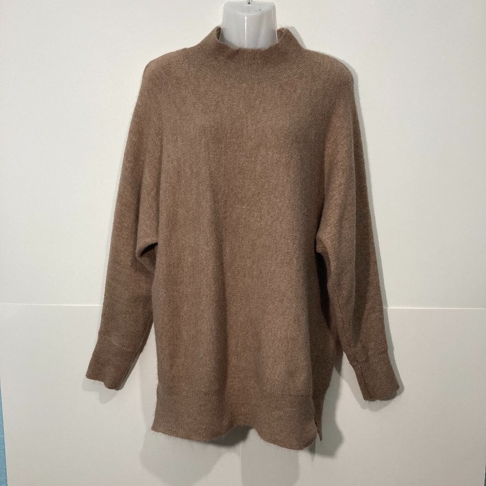 Magaschoni Womens Knit Sweater Tunic Mock Neck Brown Minimalist Size L